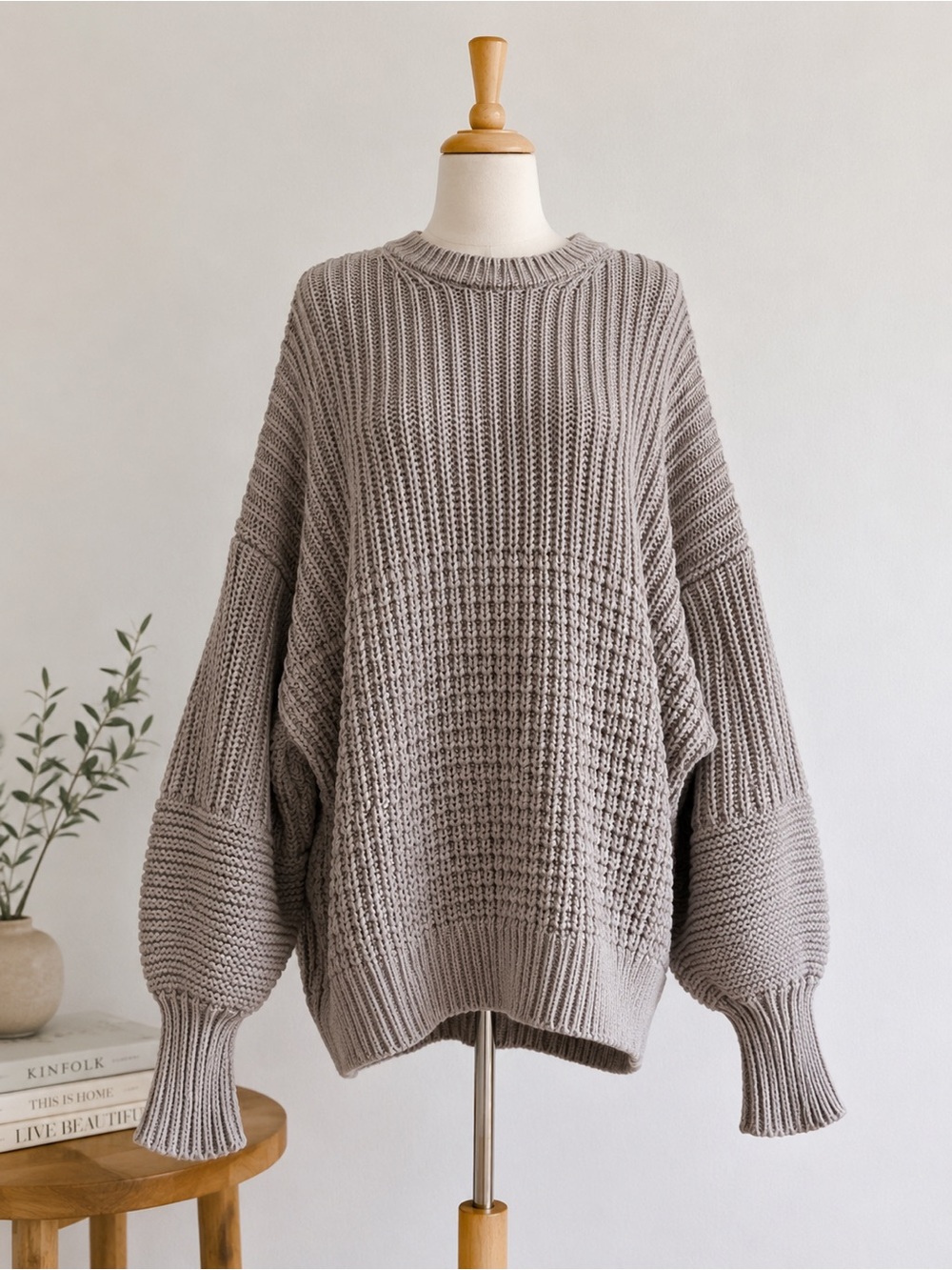The Knotty Ones Oversized Chunky Knit Balloon Sleeve Sweater One Size